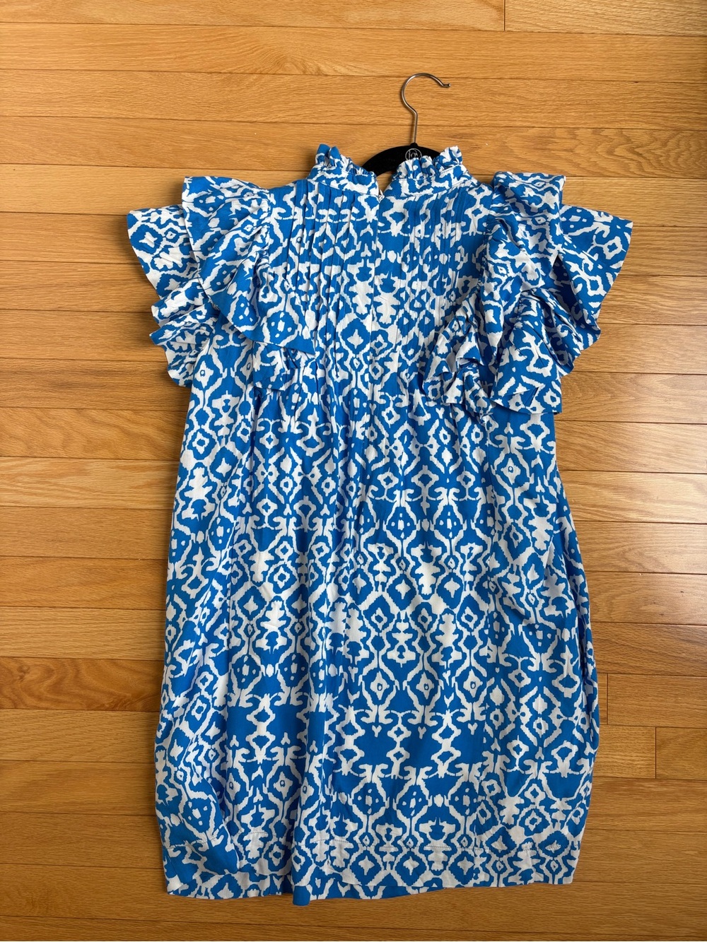 Blue Patterned Ruffle Mini Dress - Picture 4 of 4